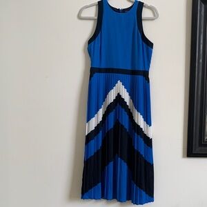 Blue and Black Banana Republic Chevron Pleated Dress